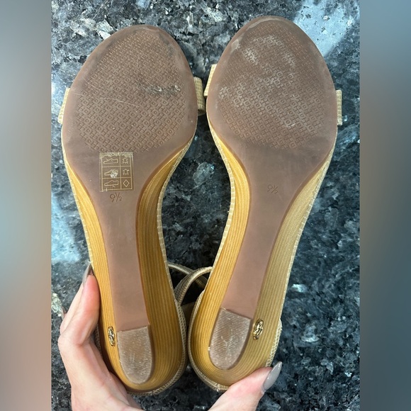 Tory Burch Brown Beige Ankle Strap Open Toe Wedges Women’s Size 9.5 - Picture 10 of 12